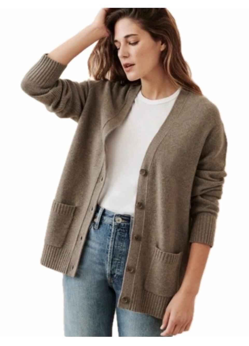 Jenni Kayne Everyday Wool & Cashmere Blend Cardigan in Barley Tan - XS